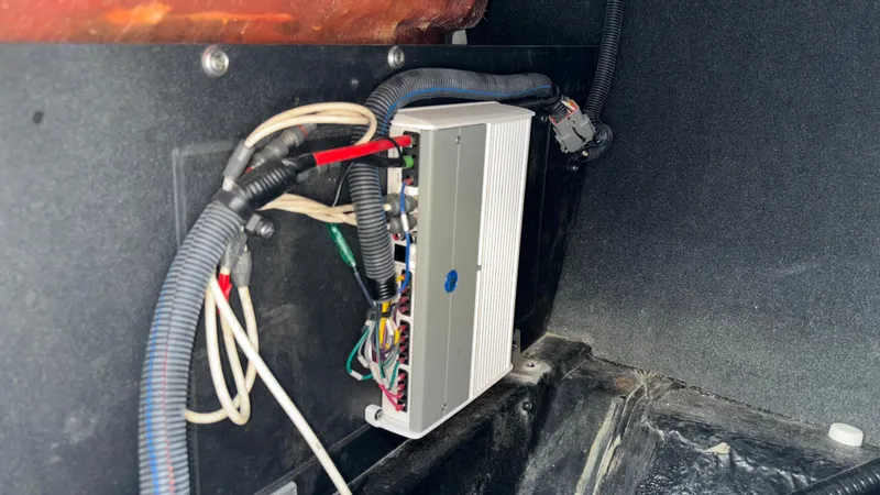 Slide: The Image of 2013 MasterCraft X55 boat wiring and electrical components. - 28