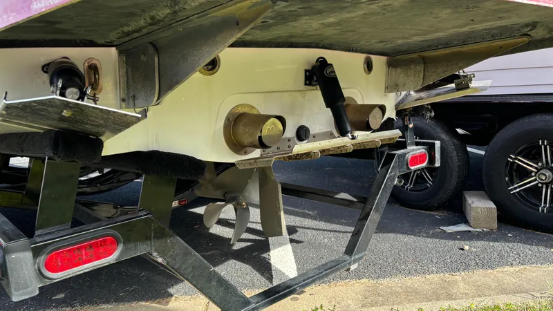 Slide: The Image of 2013 MasterCraft X55 boat stern with propeller and trailer. - 5