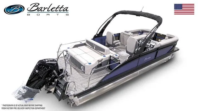 Slide: The Image of 2025 Barletta Boats Cabrio C24UC pontoon with sleek design and modern features. - 4