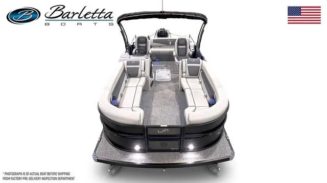 Slide: The Image of 2025 Barletta Cabrio C24UC pontoon boat with spacious seating and sleek design. - 6