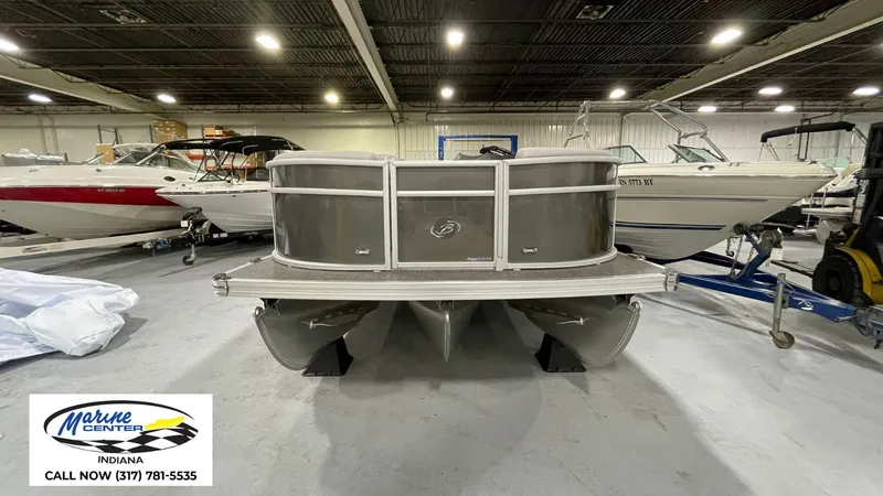 Slide: The Image of 2025 Barletta Aria A22QC pontoon boat in showroom, Indiana Marine Center. - 13