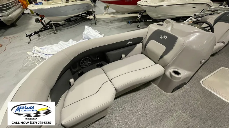 Slide: The Image of 2025 Barletta Aria A22QC boat interior with gray seating at Marine Center, Indiana. - 9