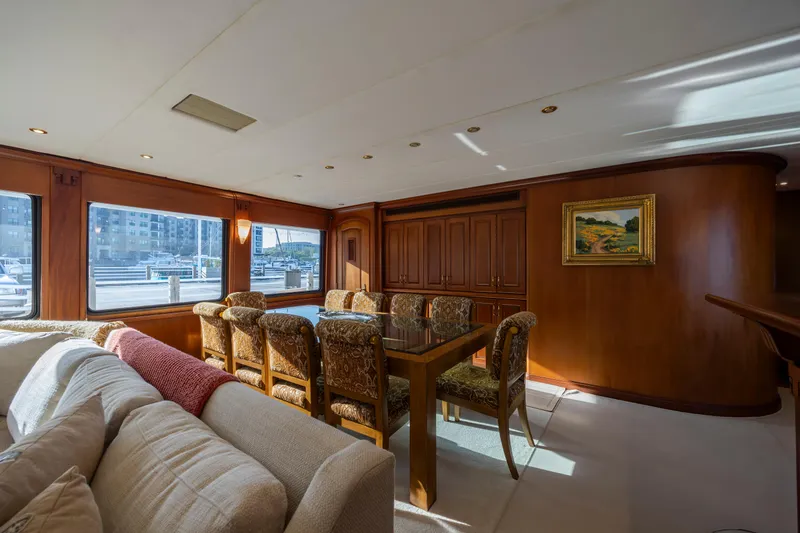 Slide: The Image of Luxurious 1988 Christensen Custom yacht interior with elegant dining area. - 16