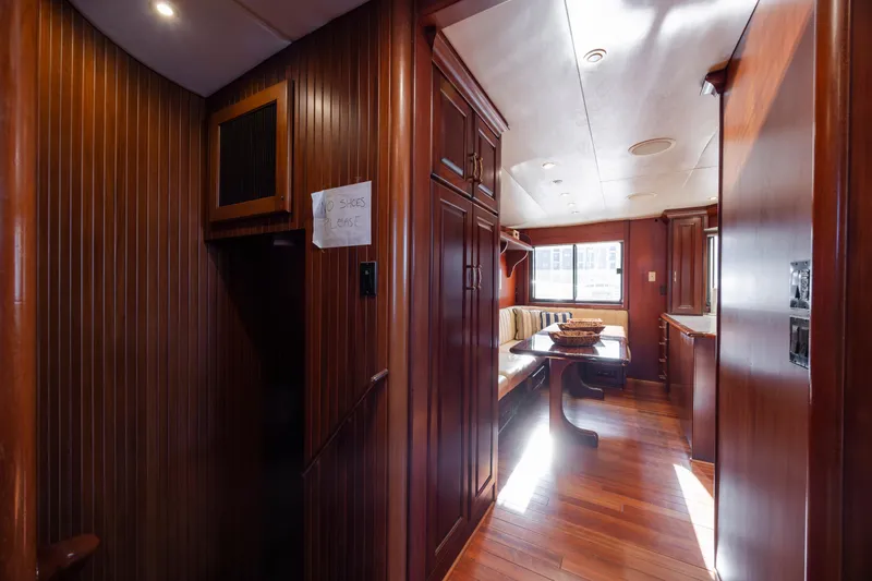 Slide: The Image of Interior of a 1988 Christensen Custom yacht with wooden decor. - 25