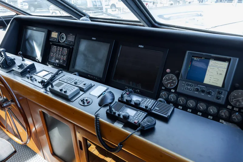 Slide: The Image of 1988 Christensen Custom yacht helm with navigation equipment. - 42