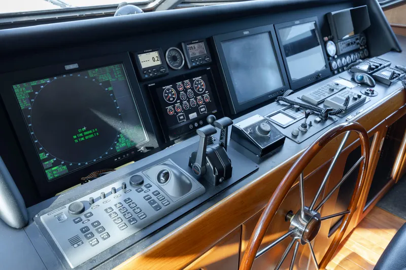 Slide: The Image of 1988 Christensen Custom yacht helm with navigation equipment. - 44
