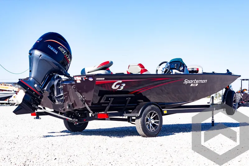 Slide: The Image of 2025 G3 Sportsman 1710 boat with Yamaha outboard motor on trailer. - 19
