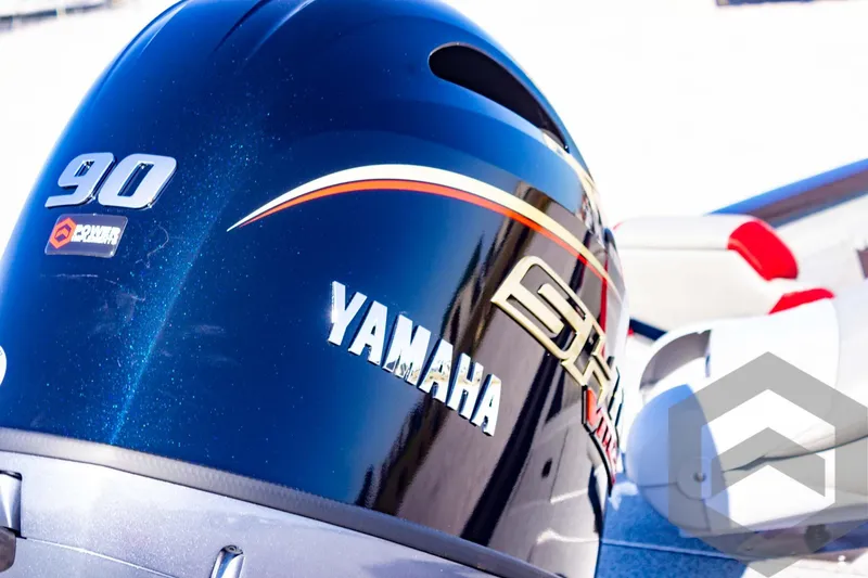 Slide: The Image of Yamaha 90 horsepower outboard motor on 2025 G3 Sportsman 1710 boat. - 29