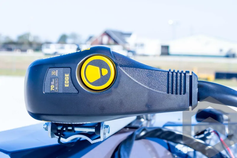 Slide: The Image of Close-up of 2025 G3 Sportsman 1710 boat motor control handle. - 33