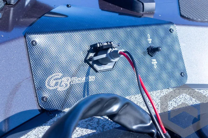 Slide: The Image of Control panel of 2025 G3 Sportsman 1710 boat with wiring and logo. - 47