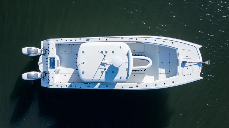 Slide: The Image of Aerial view of 2020 Freeman 34VH boat on water. - 7