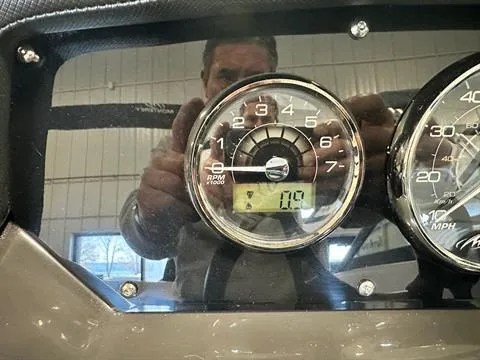 Slide: The Image of Close-up of 2023 Monterey M-225 boat dashboard with RPM gauge. - 9