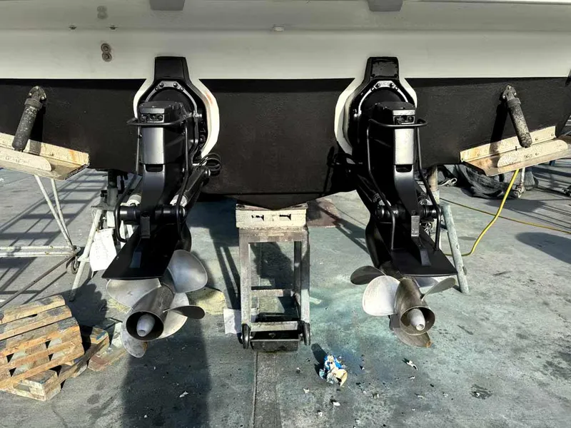 Slide: The Image of 2005 Formula 31 Performance Cruiser with dual propellers on dry dock. - 8