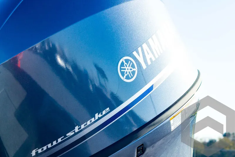 Slide: The Image of Close-up of Yamaha four-stroke engine on 2025 G3 Sportsman 1610 boat. - 23