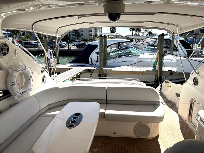 Slide: The Image of Luxurious 2005 Viking Princess V50 yacht interior with marina view. - 29