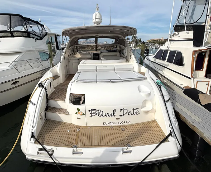 Slide: The Image of 2005 Viking Princess V50 yacht named "Blind Date" docked in Dunedin, Florida. - 4