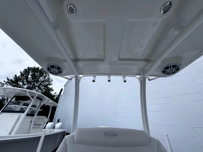 Slide: The Image of 2025 Pair Customs 24DV boat interior with speakers and overhead console. - 14