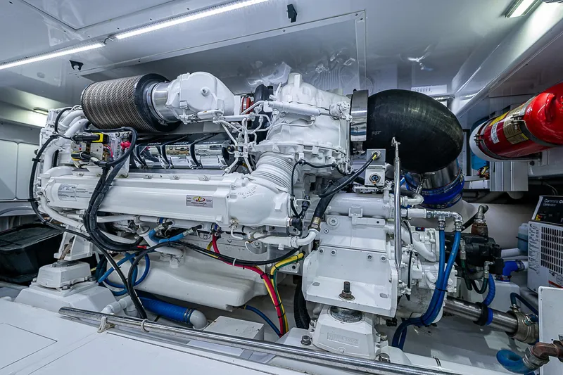 Slide: The Image of Engine room of 2017 F&S Custom Express Sportfish, showcasing powerful marine engine. - 20