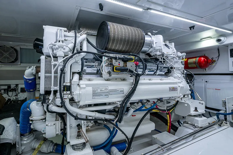 Slide: The Image of Engine room of 2017 F&S Custom Express Sportfish, showcasing advanced marine machinery. - 25