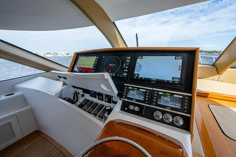 Slide: The Image of 2017 F&S Custom Express Sportfish helm with advanced navigation displays. - 29