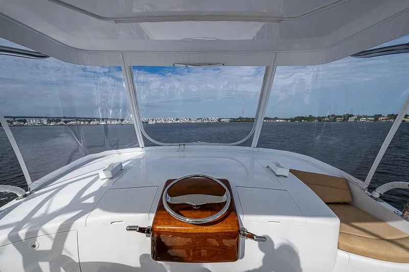 Slide: The Image of 2017 F&S Custom Express Sportfish helm view on open water. - 5