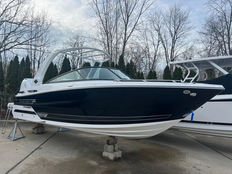 Slide: The Image of 2024 Monterey 255 Super Sport boat on display outdoors. - 0