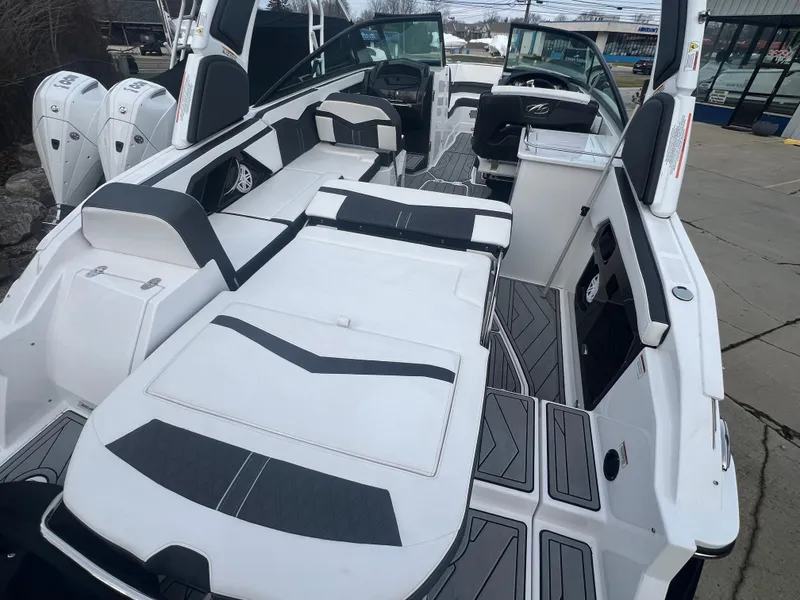 Slide: The Image of 2024 Monterey 255 Super Sport boat interior with sleek seating and modern design. - 4