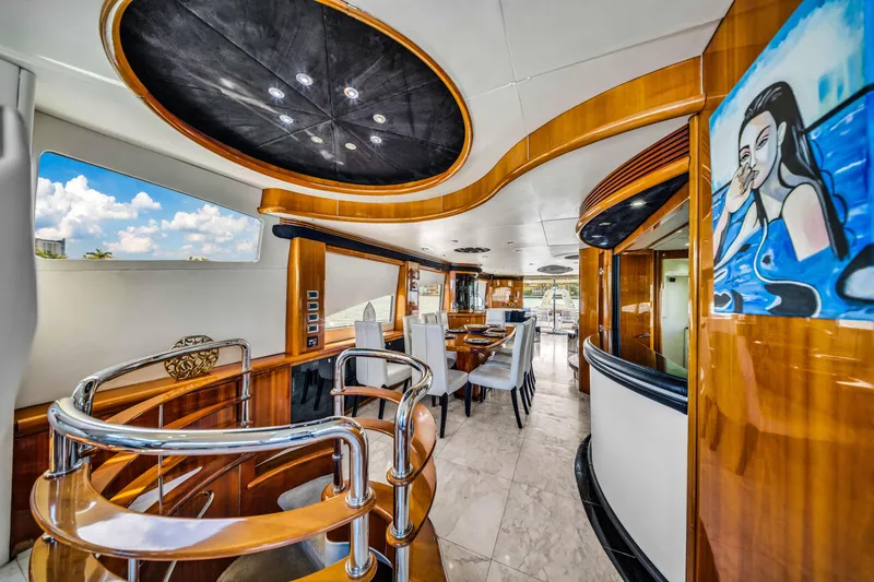 Slide: The Image of Luxurious interior of 2003 Sunseeker 150 GT yacht with elegant wood finishes and modern design. - 40