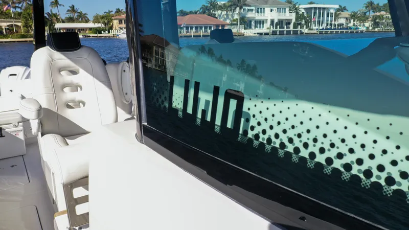 Slide: The Image of 2022 HCB 42 Lujo boat interior with waterfront view. - 22