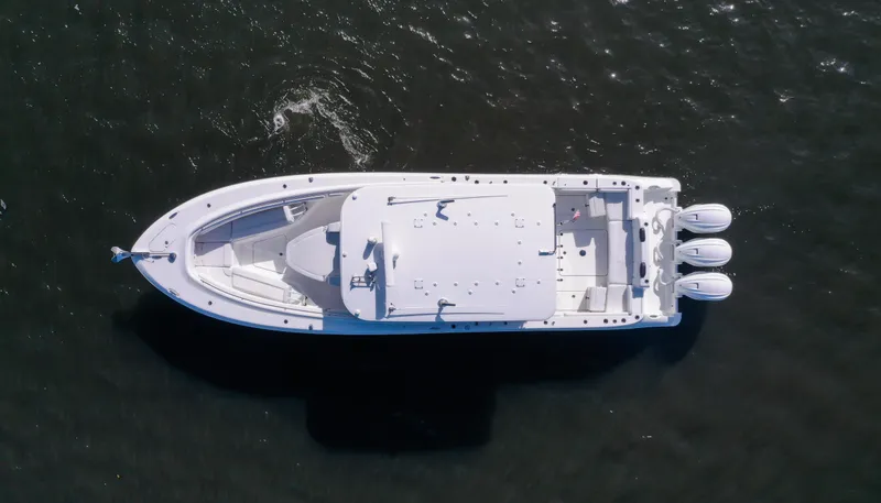 Slide: The Image of Aerial view of 2022 HCB 42 Lujo boat on water. - 5