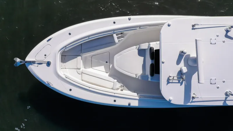 Slide: The Image of Aerial view of 2022 HCB 42 Lujo boat on water. - 7