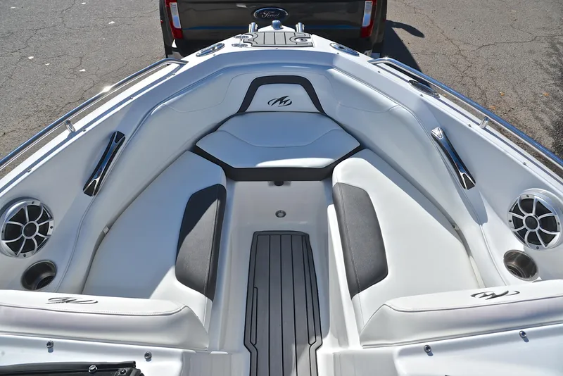 Slide: The Image of 2018 Monterey 204 FS boat interior with sleek seating and modern design. - 21