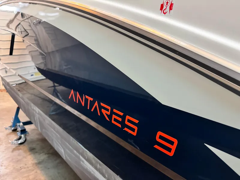 Slide: The Image of Twin Mercury outboard engines on a 2022 Beneteau Antares 9 boat. - 8