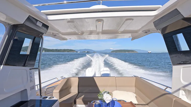 Slide: The Image of Luxurious Nimbus W11 yacht interior cruising on open water, 2025 model. - 14