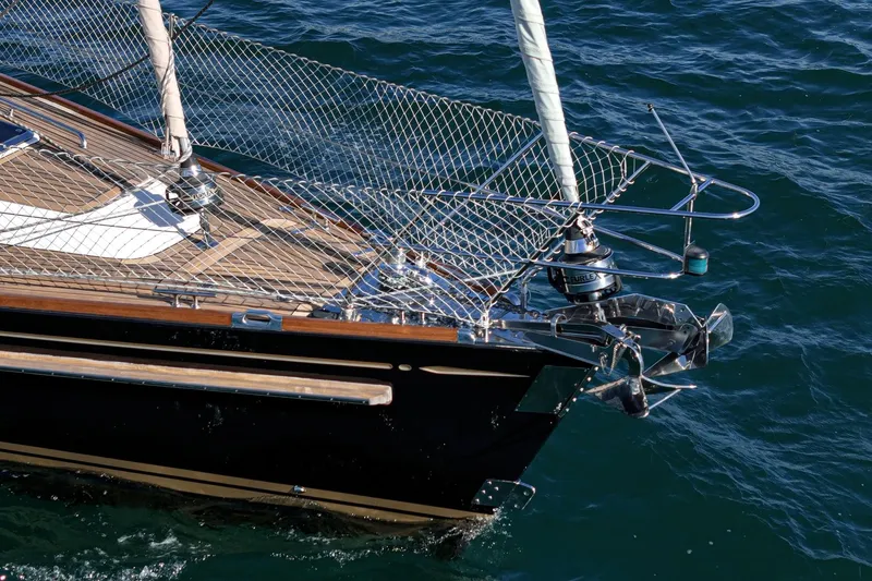 Slide: The Image of Hylas 46 yacht bow, 2012 model, sailing on blue ocean waters. - 11