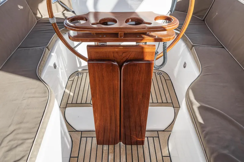 Slide: The Image of Hylas 46 yacht cockpit with wooden table and seating, 2012 model. - 18