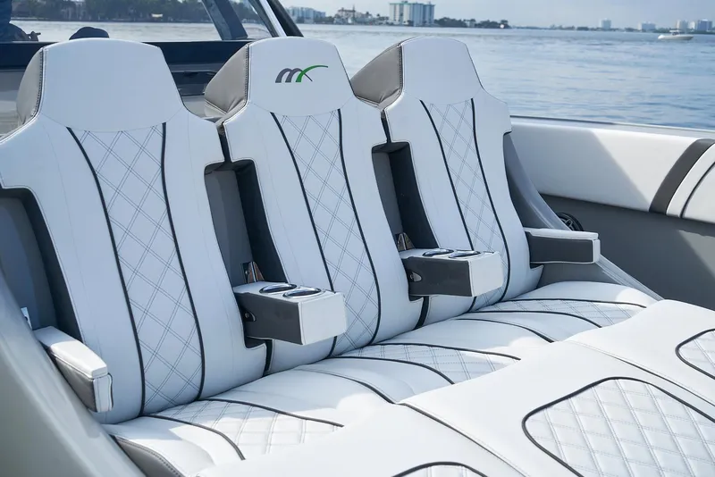 Slide: The Image of Luxurious seating on 2021 Midnight Express 43 Open boat with quilted upholstery. - 5