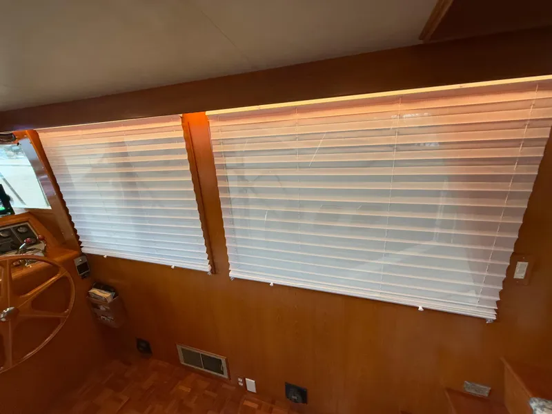 Slide: The Image of Interior of 1988 Ocean Alexander 42 CPMY with wooden paneling and blinds. - 12