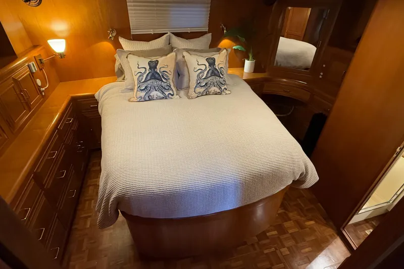 Slide: The Image of Cozy bedroom in 1988 Ocean Alexander 42 CPMY yacht with octopus-themed pillows. - 13