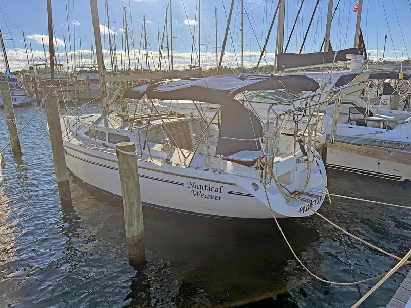 Slide: The Image of Catalina 36 MkII sailboat, 2000 model, docked in a marina. - 2