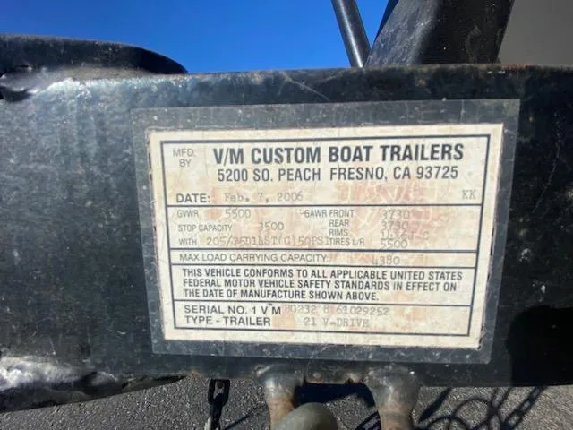 Slide: The Image of Label on V/M Custom Boat Trailer, manufactured February 7, 2006, in Fresno, CA. - 20