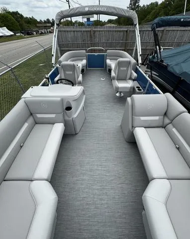 Slide: The Image of 2024 Godfrey Xperience 2286 SBX pontoon boat with spacious seating and modern design. - 3