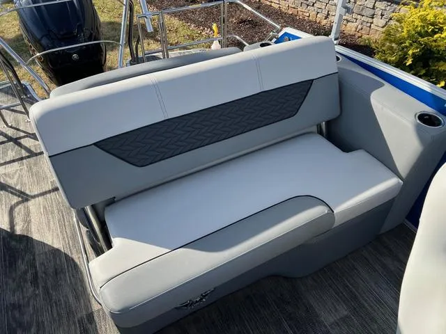 Slide: The Image of 2022 Godfrey Monaco 235 SFL boat seat with gray upholstery and modern design. - 14