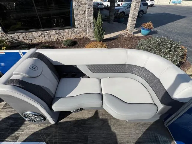 Slide: The Image of 2022 Godfrey Monaco 235 SFL boat seating with modern gray upholstery and stylish design. - 19