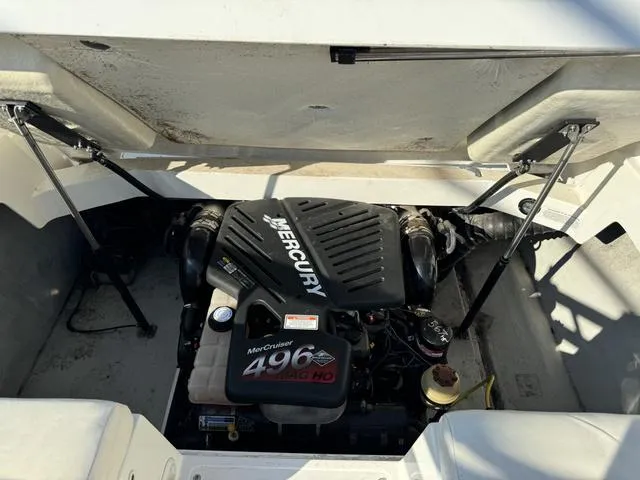 Slide: The Image of 2005 Cobalt 262 boat engine compartment with Mercury MerCruiser 496 MAG HO engine. - 10