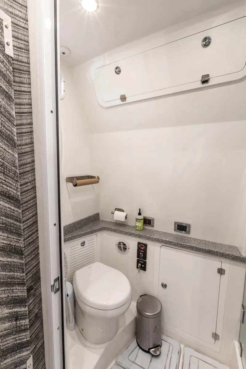 Slide: The Image of Luxurious 2019 HCB 53 yacht bathroom with modern amenities and sleek design. - 12