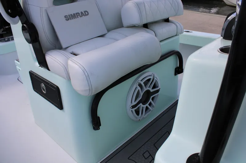Slide: The Image of ZCB 26 Freemason 2021 boat interior with Simrad seat and speaker. - 3