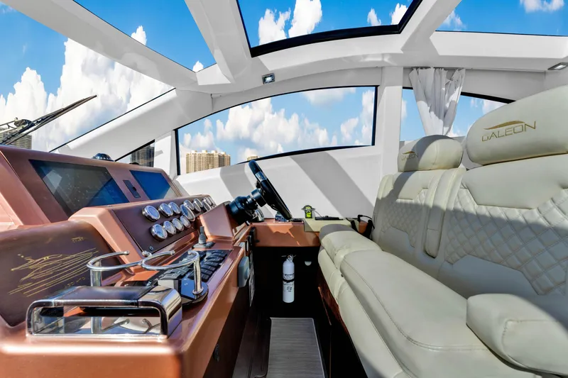 Slide: The Image of Luxurious interior of 2016 Galeon 430 HTC yacht with modern helm and seating. - 17