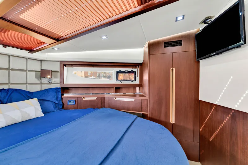 Slide: The Image of Luxurious cabin interior of 2016 Galeon 430 HTC yacht with modern amenities. - 24