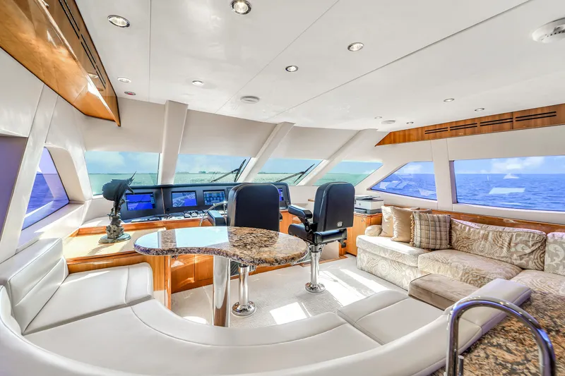 Slide: The Image of Luxurious interior of 2007 Hatteras 80 Motor Yacht with ocean view. - 33